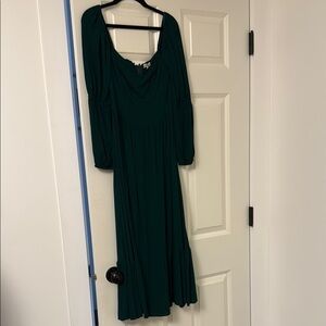 Reformation Green Cowl Neck Bishop Sleeve Dress